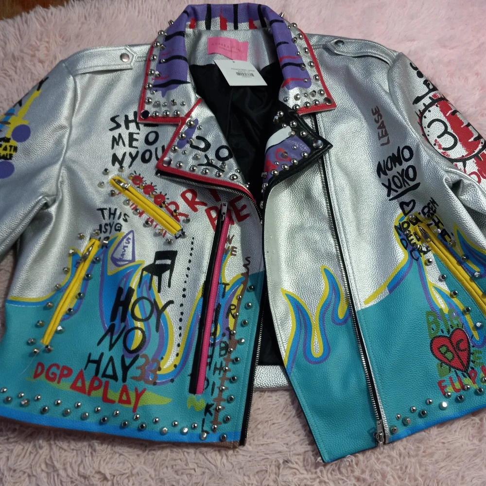 Azalea Wang Femi luxury designer graphic punk jacket! "Phoenix" moto sold out! - Picture 8 of 14